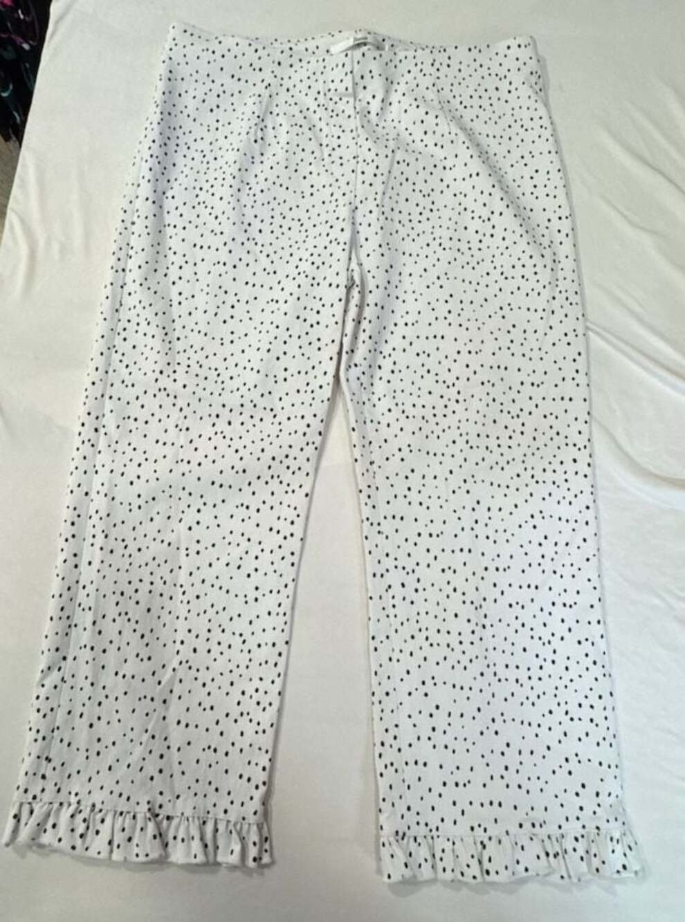 #601 Ilusion Polka Dot Ruffle Hem Wide Leg Pants